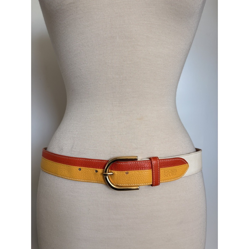 Vintage Rare Escada Sport Gold Buckle leather belt yellow Orange White Italy 44